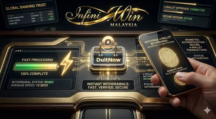 Infiniwin e-wallet withdrawal and deposit speed comparison showcasing fast casino payments in Malaysia.