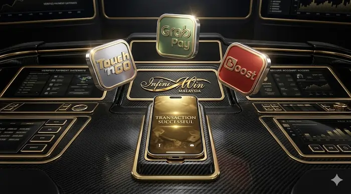 6 best Infiniwin e-wallet payment options in Malaysia featuring Touch n Go and GrabPay for instant casino deposits.