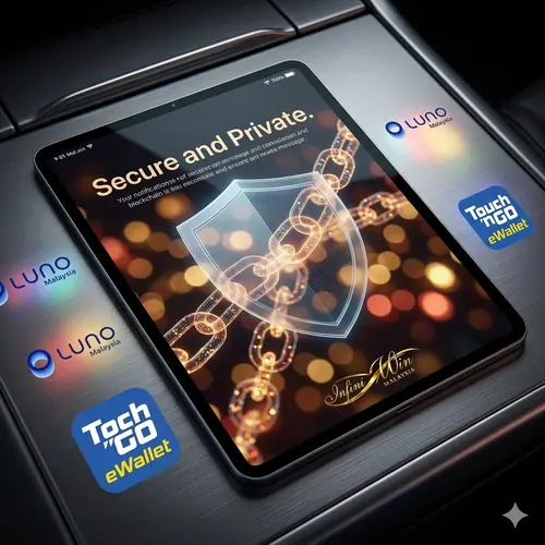 High-resolution cinematic shot of a secure crypto and e-wallet transaction interface for private and safe online gaming in Malaysia.