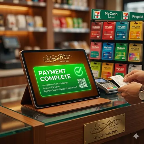 Colorful 4K digital collage comparing physical prepaid card retail purchases vs mobile e-wallet QR code payments in Malaysia.