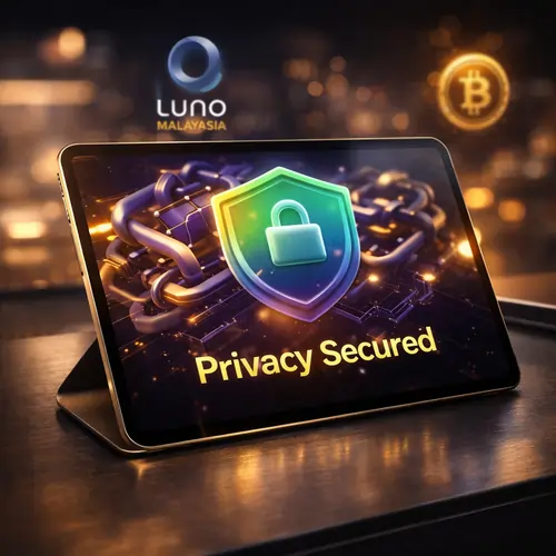 Colorful cinematic shot of a secure Infiniwin crypto transaction interface in Malaysia highlighting financial privacy and blockchain-grade security.